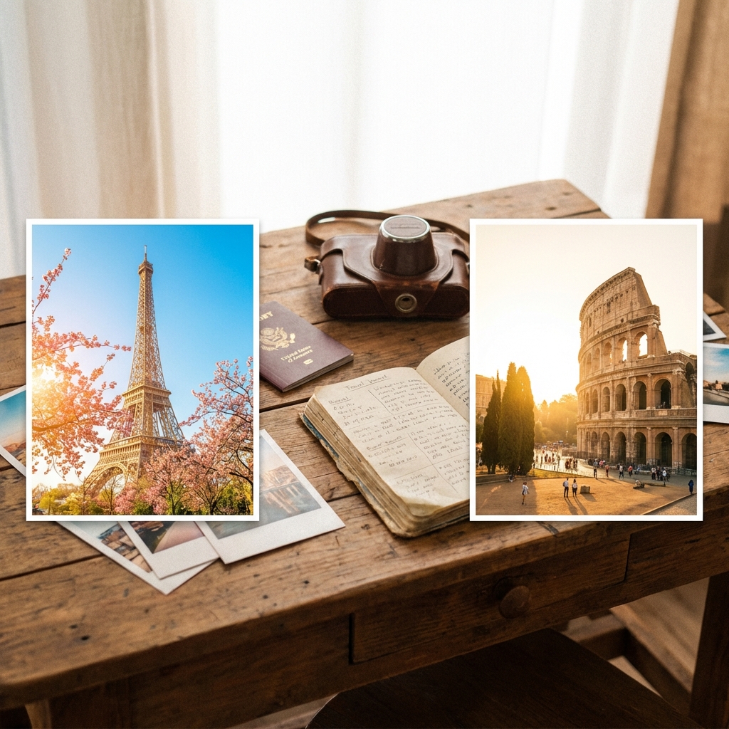 European Landmarks Eiffel Tower and Colosseum